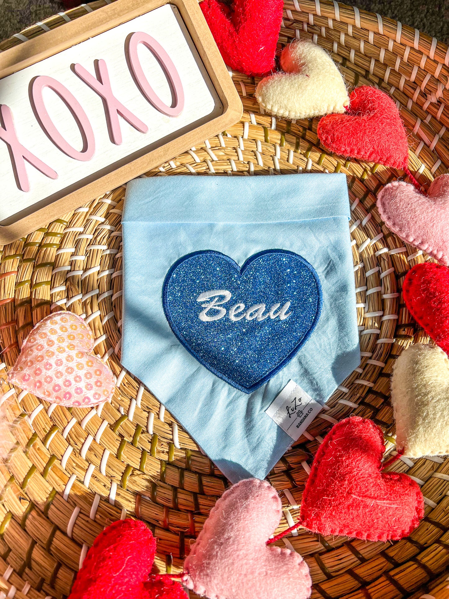 PERSONALIZED Blue Heart Dog Bandana