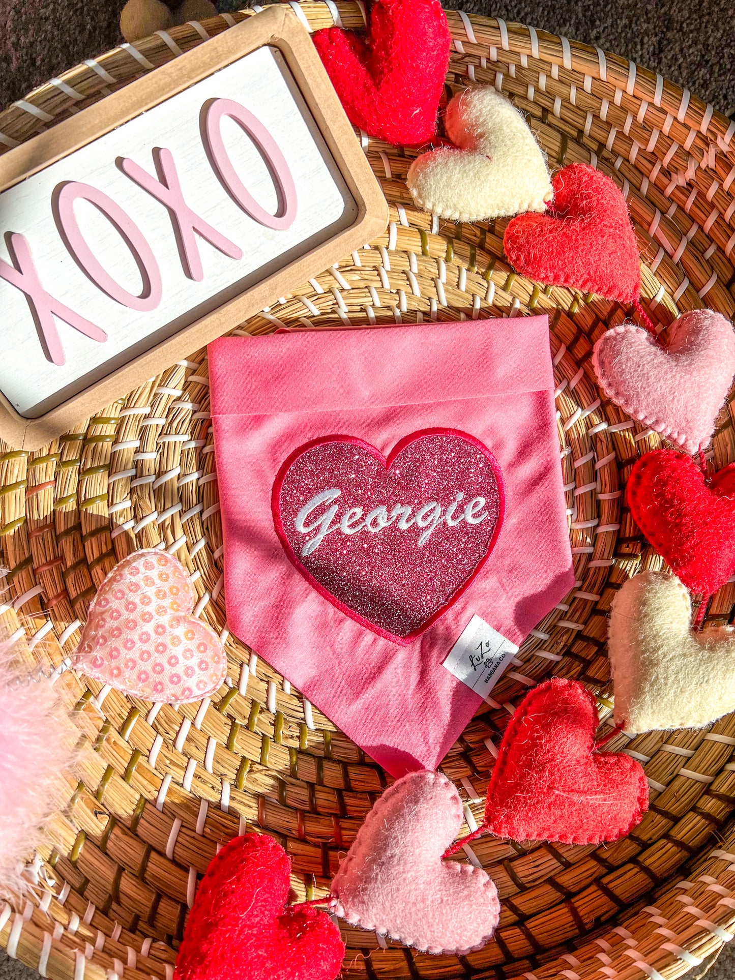 PERSONALIZED Pink Heart Dog Bandana