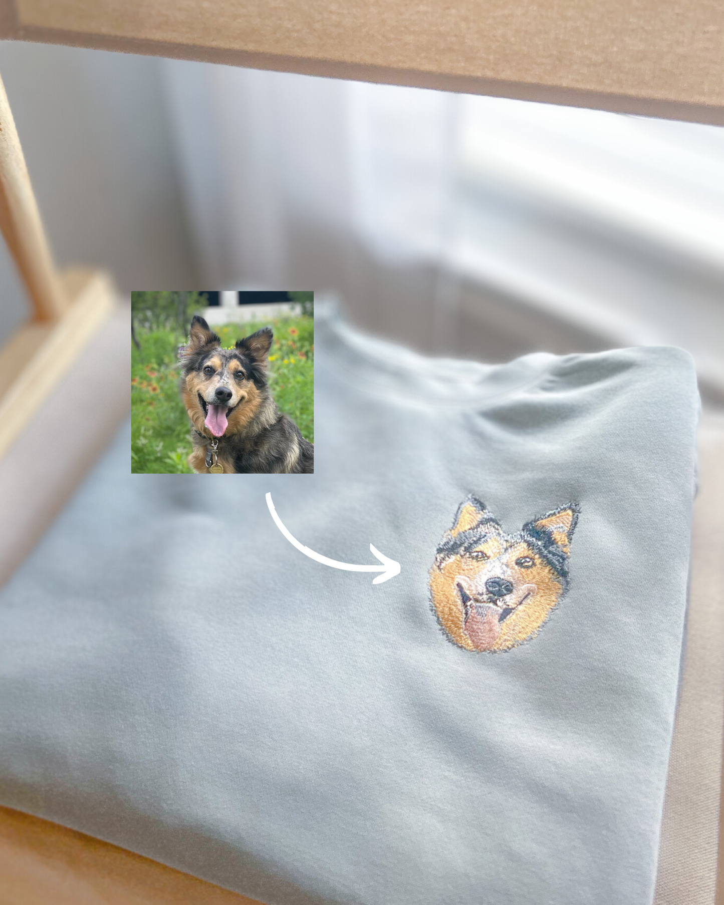 Pet Portrait Embroidered Crew Neck